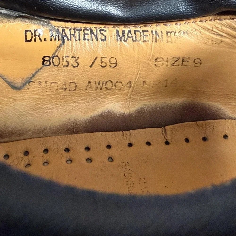 Vintage Dr Martens Shoes Mens 10 Black Leather Derby 8053 Made In England - Picture 12 of 12